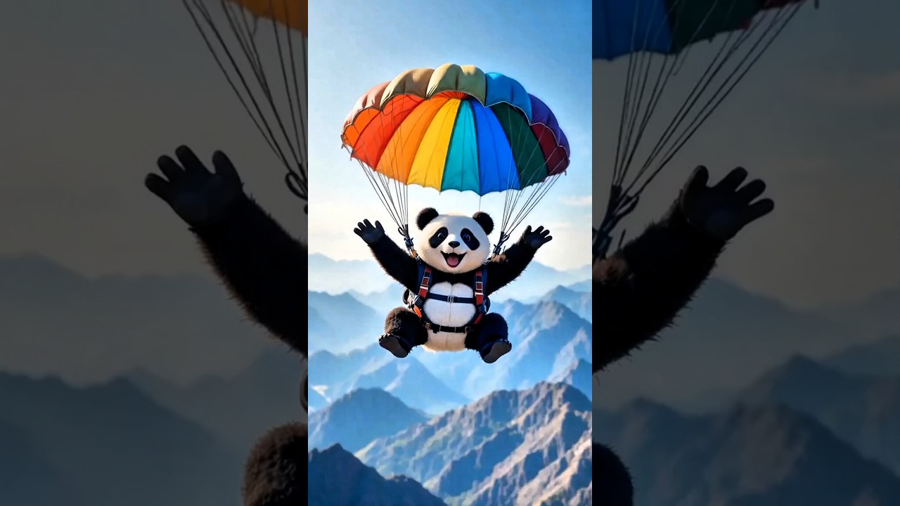 A cute Panda Skydiving And Laughing...!!! 