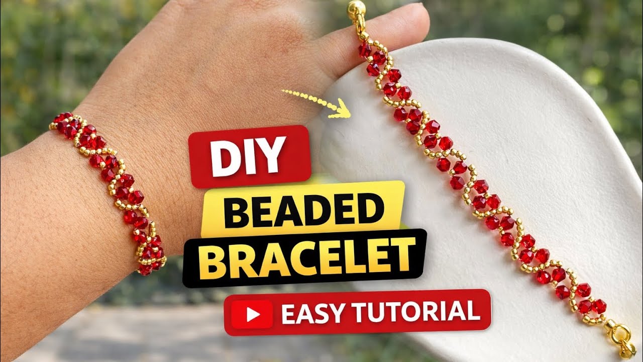 DIY Elegant Red & Gold Beaded Bracelet | Easy Beginner Tutorial - YouTube