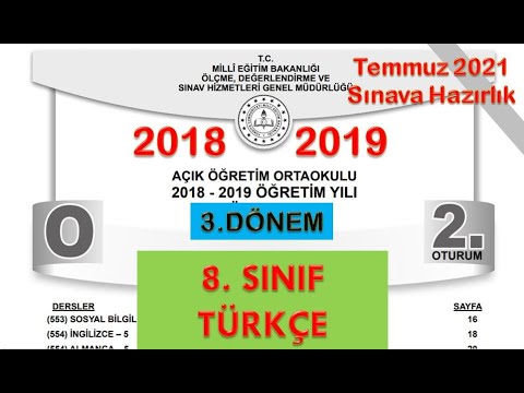 Açık Öğretim Ortaokulu 8. Sınıf Türkçe Çıkmış Sorular | 2018 2019 3. Dönem