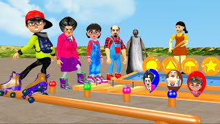 Scary Teacher 3D vs Squid Game Wooden Roller Skates vs Honeycomb Candy 5 Times Lucky Challenge screenshot 3