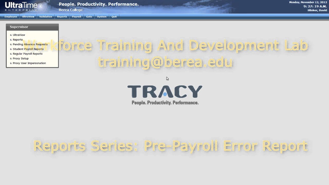 MyBerea Training: Reports Series: PrePayroll Error Report HD