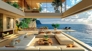 Soothing Jazz And Ocean Sounds For Relaxation - Morning Jazz Tunes In A Coastal Living Room Space