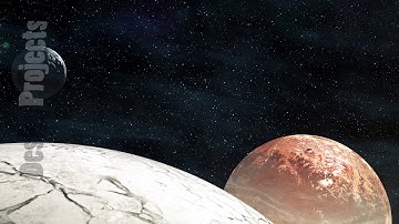 Flying through Star fields in space near a beautiful planets with asteroids