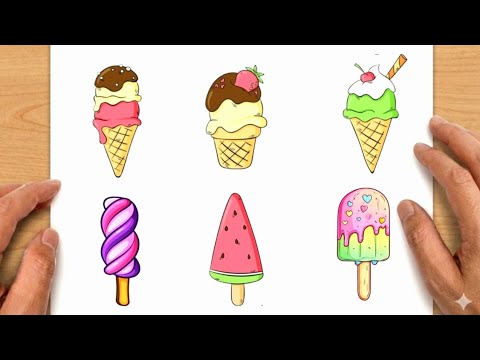How To Draw 6 Cute Ice Creams Step By Step | Easy Summer Drawing Tutorial 🍦🍉