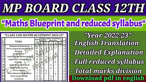 Mp board class 12th mathematics blueprint and reduced syllabus 2022-23 english translation