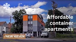 Stacked cargo containers in New Haven's "LEGO" apartments