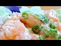 Eating japanese food sashimi salad aburi sake harasu asmr