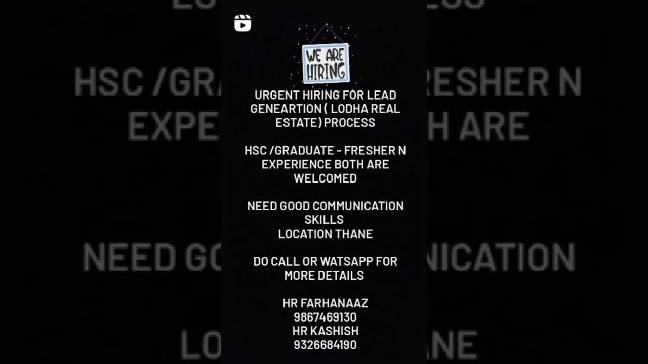 WE ARE HIRING FOR LEAD GENERATION ( LODHA REAL ESTATE ) PROCESS 