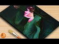 Rainy day lotus painting   how i draw lotus   dark green acrylic painting 285