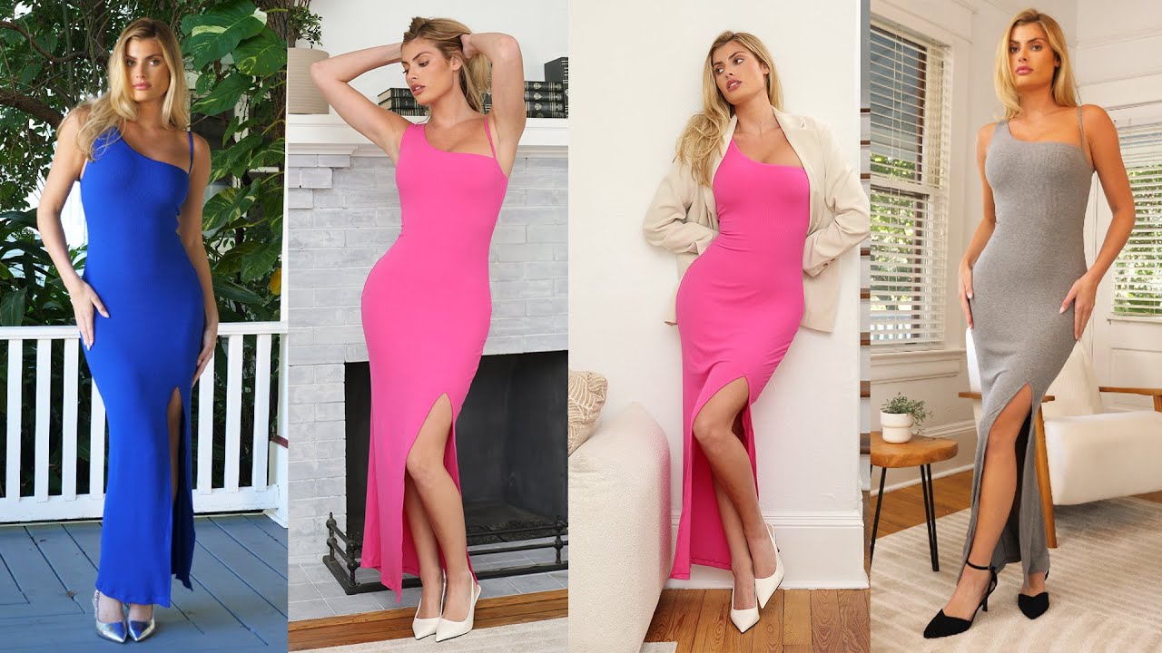 Popilush BuiltIn Shapewear One Shoulder Split Modal Maxi Dress YouTube