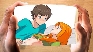 Alex and Steve Moment | Minecraft | Anime Flipbook #16 | Steve, I'm stuck | MOMX Art