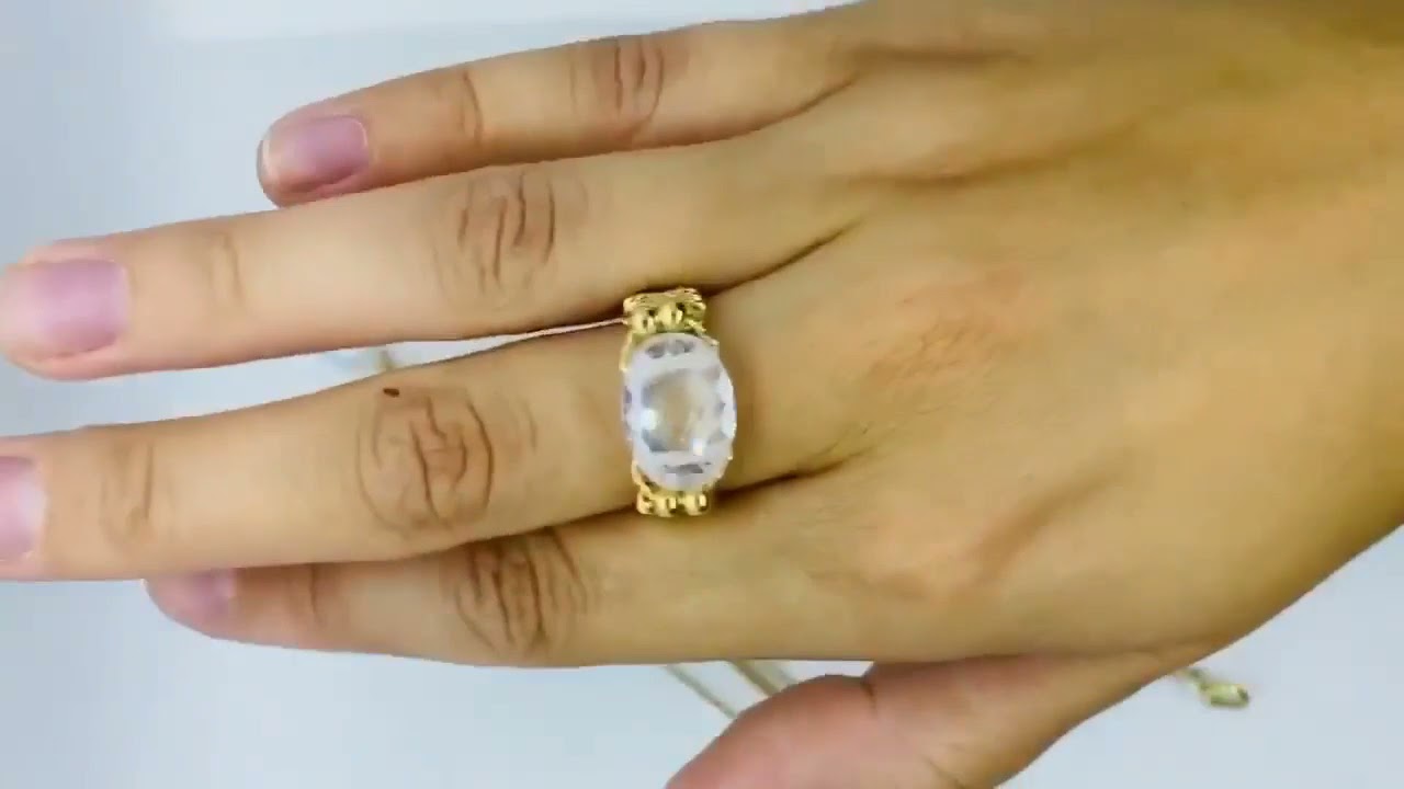 Russian White Crystal Jewelry Set - 10K Gold - Necklace, Bracelet, Ring and Earrings