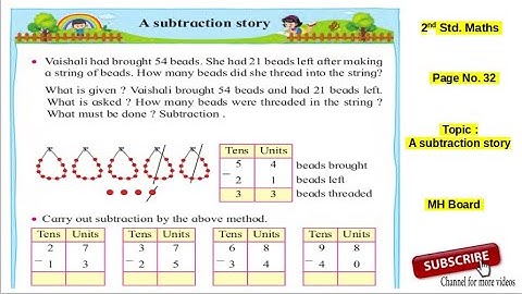 2nd Std Maths  A subtraction story Page 32 - MH Board - Hindi Explanation