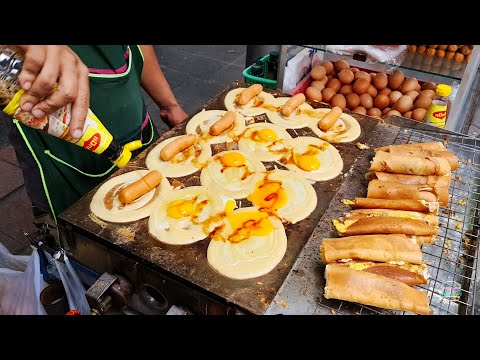Pancake Roll ( Kanom Tokyo ) - Breakfast in a rush for Bangkok residents  / Thailand street food