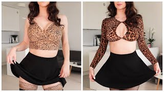 Cheetah Looks - Stockings, Mini Skirt & Heels Try On || Excinderella