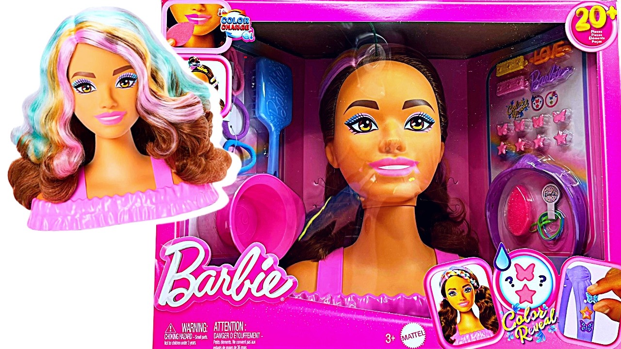 ASMR Unboxing Barbie Color Reveal Styling Head! Rainbow Doll Hair Play Oddly Satisfying No Talking