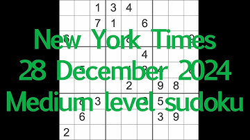 Sudoku solution – New York Times 28 December 2024 Medium level