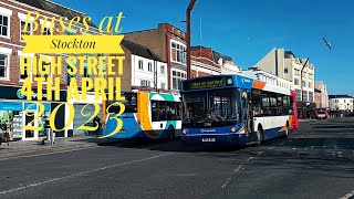 Buses at Stockton High Street 4th April 2023 (With Alx300s, MAN E300s, Plaxton Centros, MK1 E300s!)