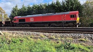 DB Schenker Class 66 (66143) thundering through Marshfield, Newport. (22/10/2025).