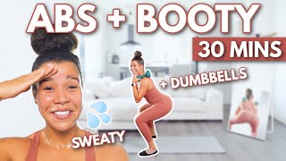 2 in 1 Abs and Booty 30 MIN at Home Workout with Dumbbells | Build Strength, Burn Fat