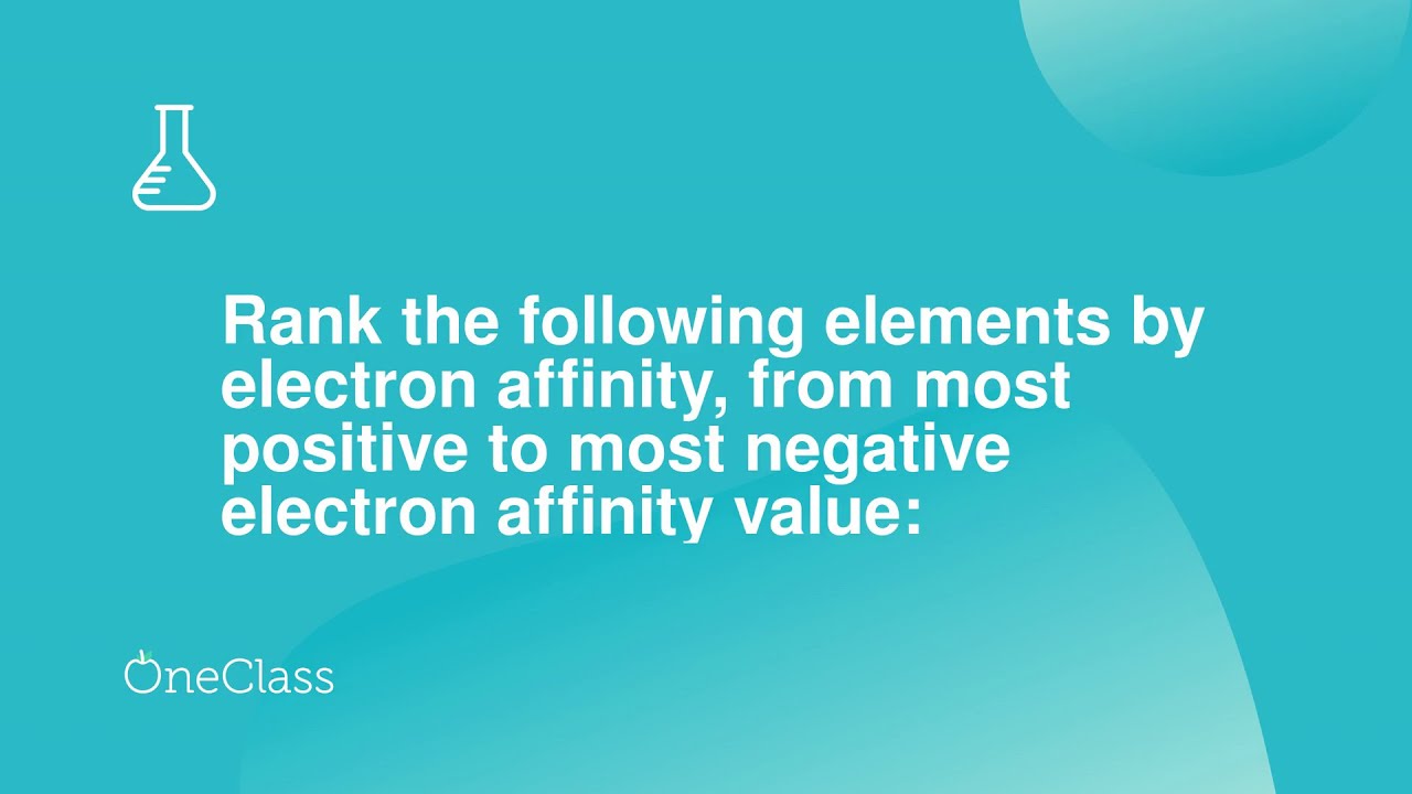 Rank The Following Elements By Electron Affinity, From Most Positive To Most Negative Electron Affin