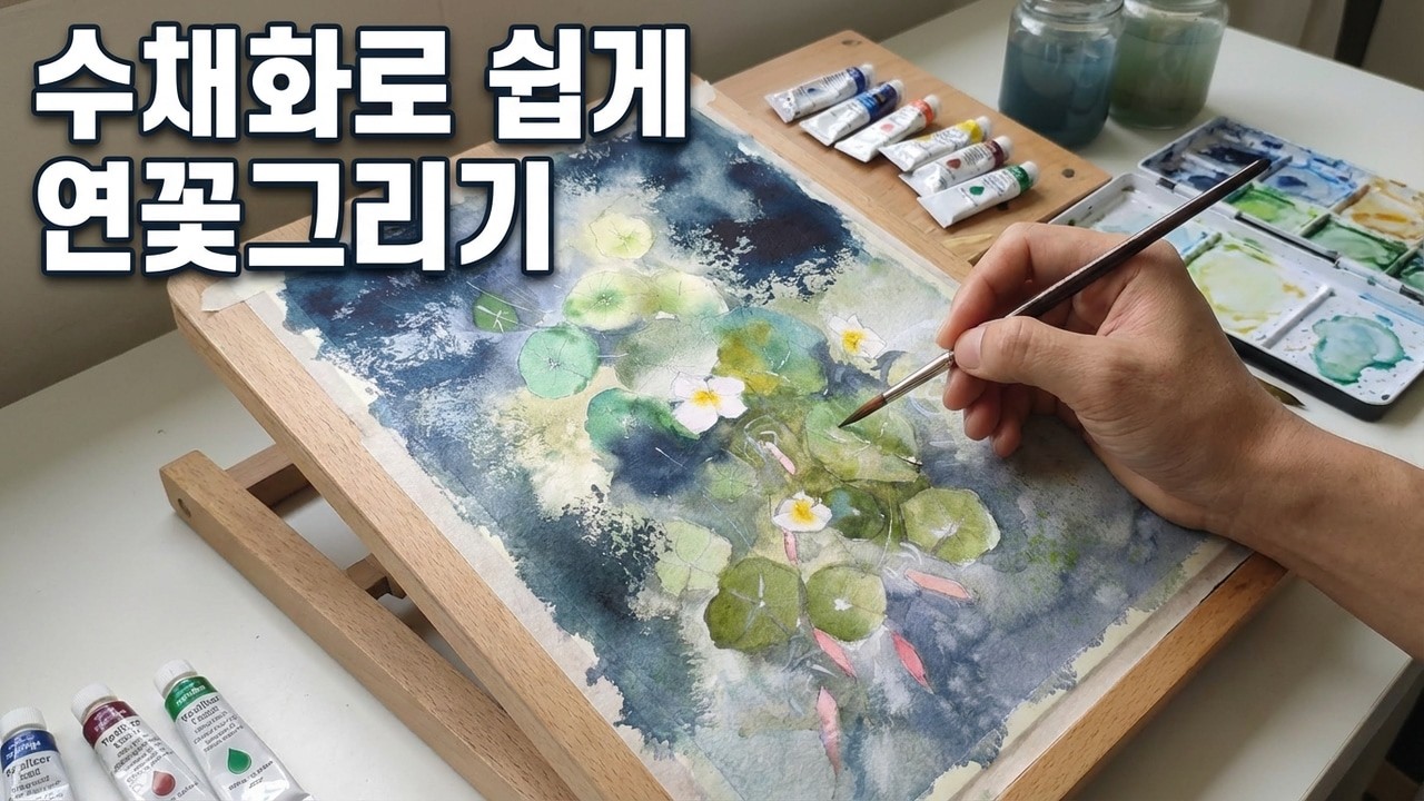 🎨 연꽃을 느낌있게 수채화로 그려봅니다 (Easy Watercolor Lotus Flower Drawing with Jaden)