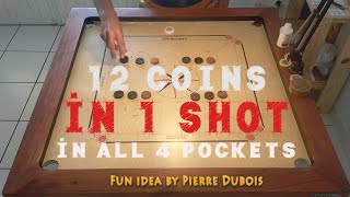 CARROM 12 COINS in 1 SHOT, 3 in all 4 pockets 