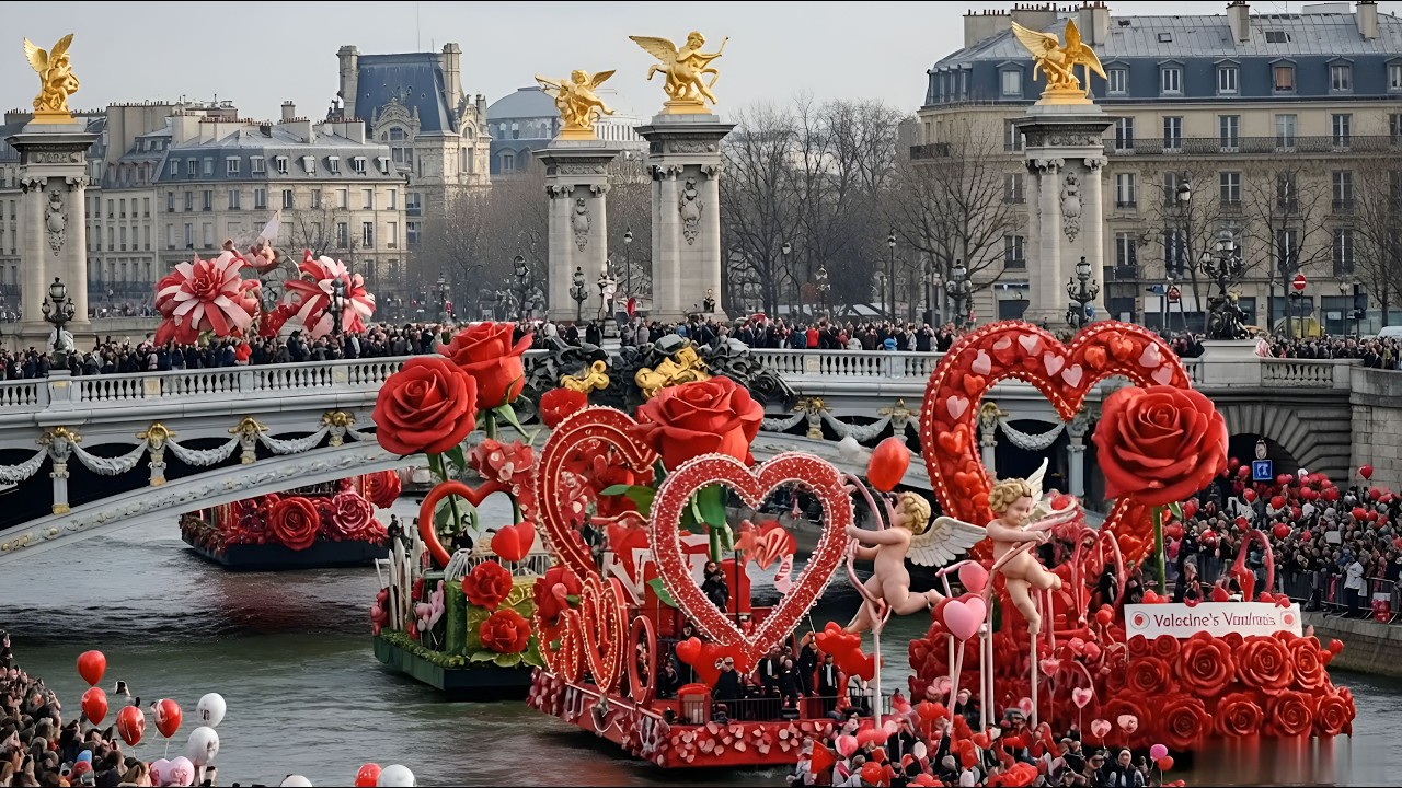 France Valentine’s Day Parade 2026 🇫🇷💖 | Giant Love Floats Take Over Paris | Full Daylight Parade