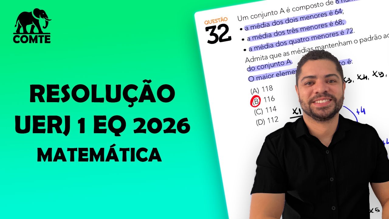 Questão 32 | 1EQ UERJ 2026 | Um conjunto A é composto de 8 números inteiros. Sobre seus elementos...