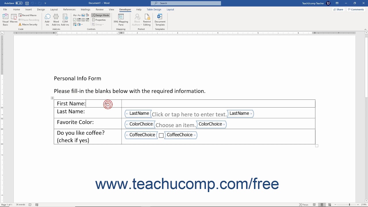 Create a Form in Word- Instructions and Video Lesson - TeachUcomp With Regard To Word Macro Enabled Template