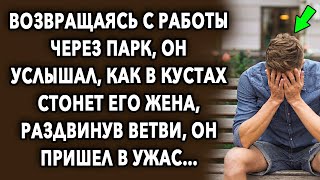 Возвращаясь с работы через парк, он услышал странные звуки в кустах, раздвинув ветви, он…