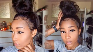 quick and easy messy bun 360 lace wig tutorial