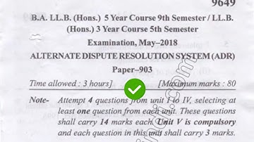 2018 Mdu BA LLM Hons 9th Sem Alternate Disput Resolution System Question Paper