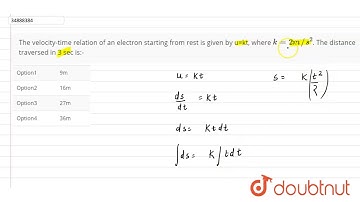 The velocity-time relation of an electron starting from rest is given by u=id, where `k=2m//s^(2)`.
