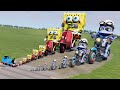 Big  small spongebob on motorcycle vs crazy frog on motorcycle vs train thomas  beamngdrive