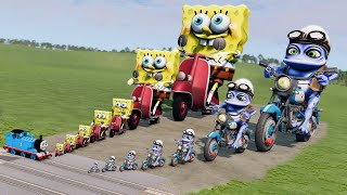 Big & Small: SpongeBob on Motorcycle vs Crazy Frog on Motorcycle vs Train Thomas | BeamNG.Drive