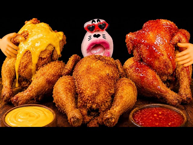 ASMR CRISPY WHOLE CHICKEN WITH 2 DIPPING SAUCES 🧀🔥 MUKBANG