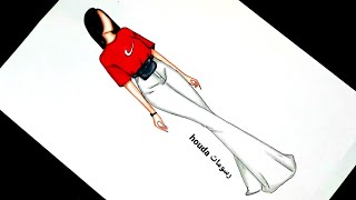 رسم أزياء كاجوال سهل خطوة بخطوة/تعليم رسم أزياء/fashion drawing