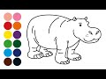 HIPOPÓTAMO dibujar y colorear para niños - Dibujar animales con Beethoven