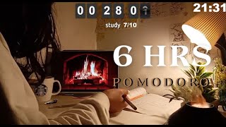 6 HRS | live study with me fireplace asmr🔥🔥 pomodoro