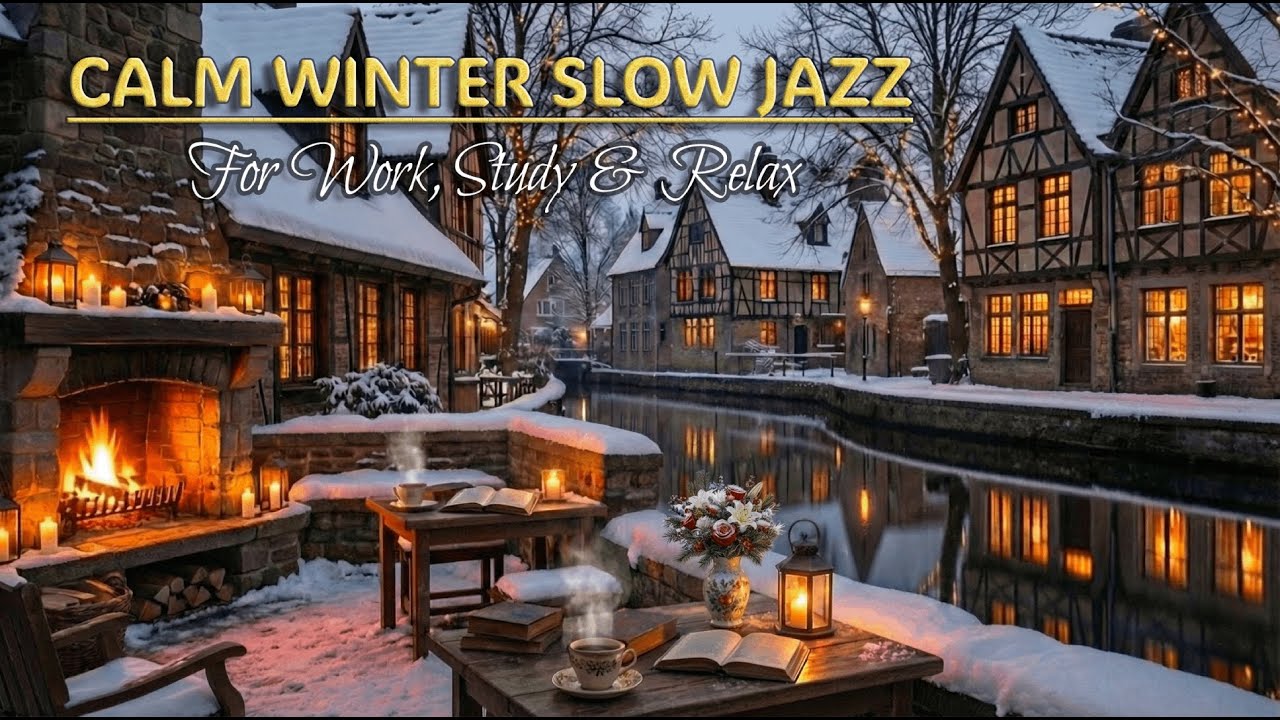 Winter Coffee Shop Ambience ⛄ Cozy Night with Smooth Jazz Instrumental Music