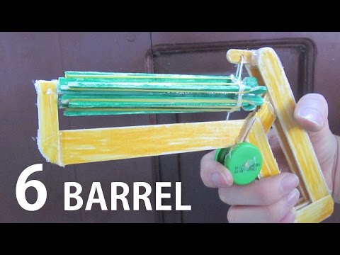 How To Make A Super 6 Barrel Rubber Band Gun Using Popsicle Sticks  - Toy Weapon