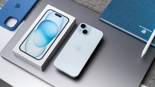 iPhone 15 UNBOXING  BLUE and SET UP!