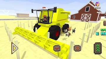 Blocky Farming and Racing Simulator - testing all harvesting machinery on the wheat field | Game