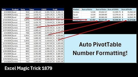 PivotTable Automatically Pulls Number Formatting From Data Source: Finally!!! Excel Magic Trick 1879