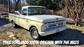 Check out this 100% original 1966 Ford F100 V8 3 speed with only 74K miles! I love this truck!