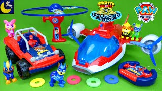 Spiderman helps the Paw Patrol Mighty Pups Charged Up Toys Lots of Air Patroller Airplanes for Kids