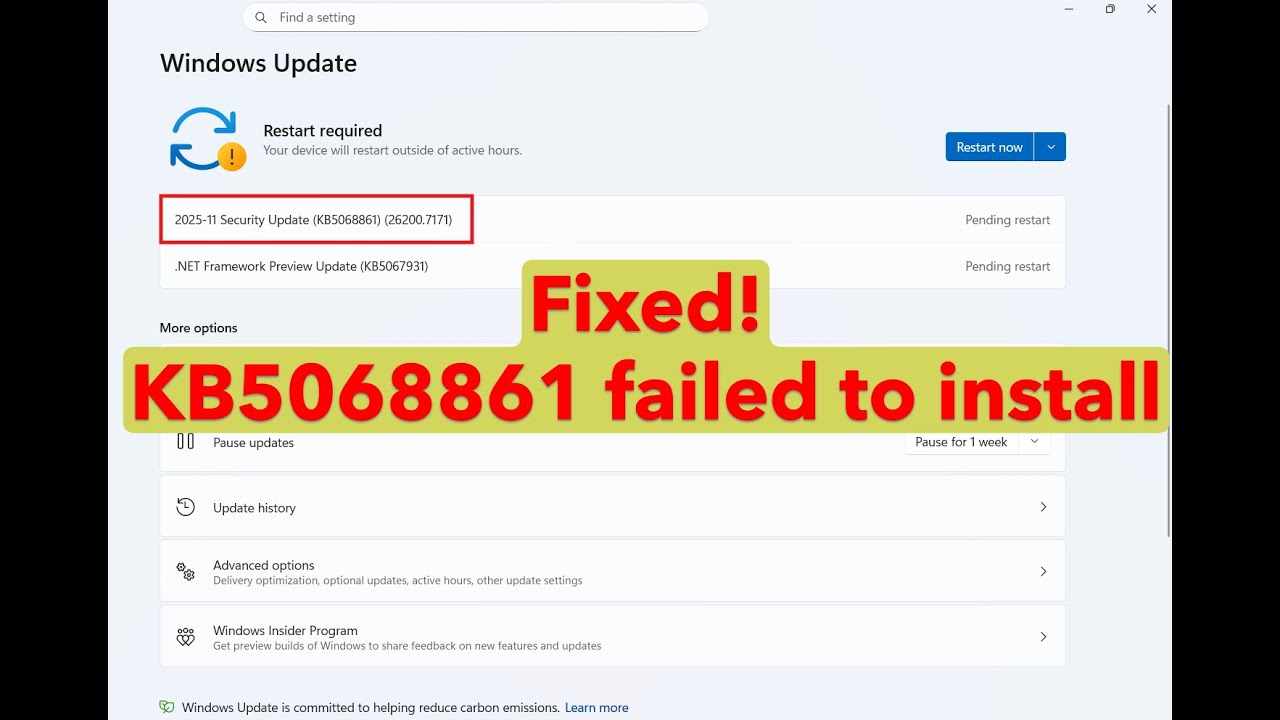 How to fix update KB5068861 failed to install in Windows 11 25H2 or ...