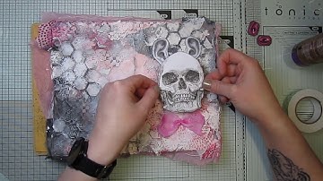 Mixed Media ArtJournal / Tissue paper napkin modeling paste background