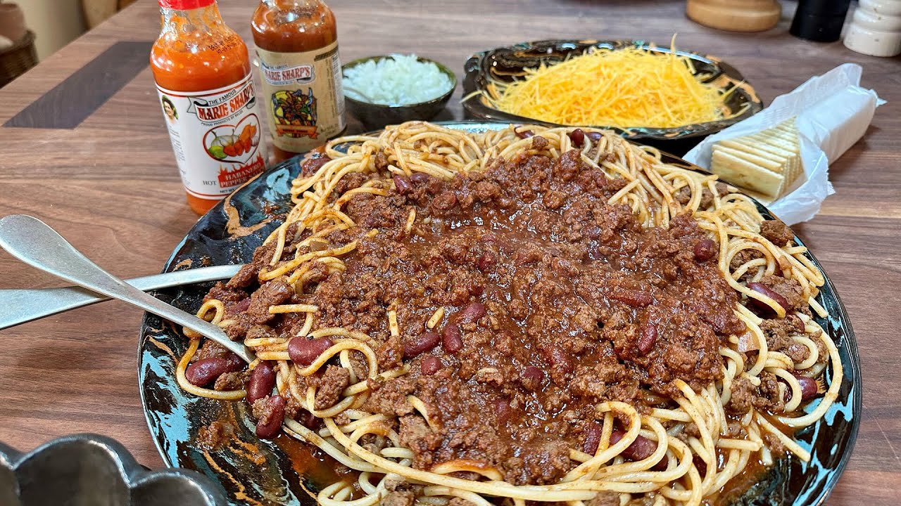 Rach's Spicy Cincinnati Chili Over Spaghetti